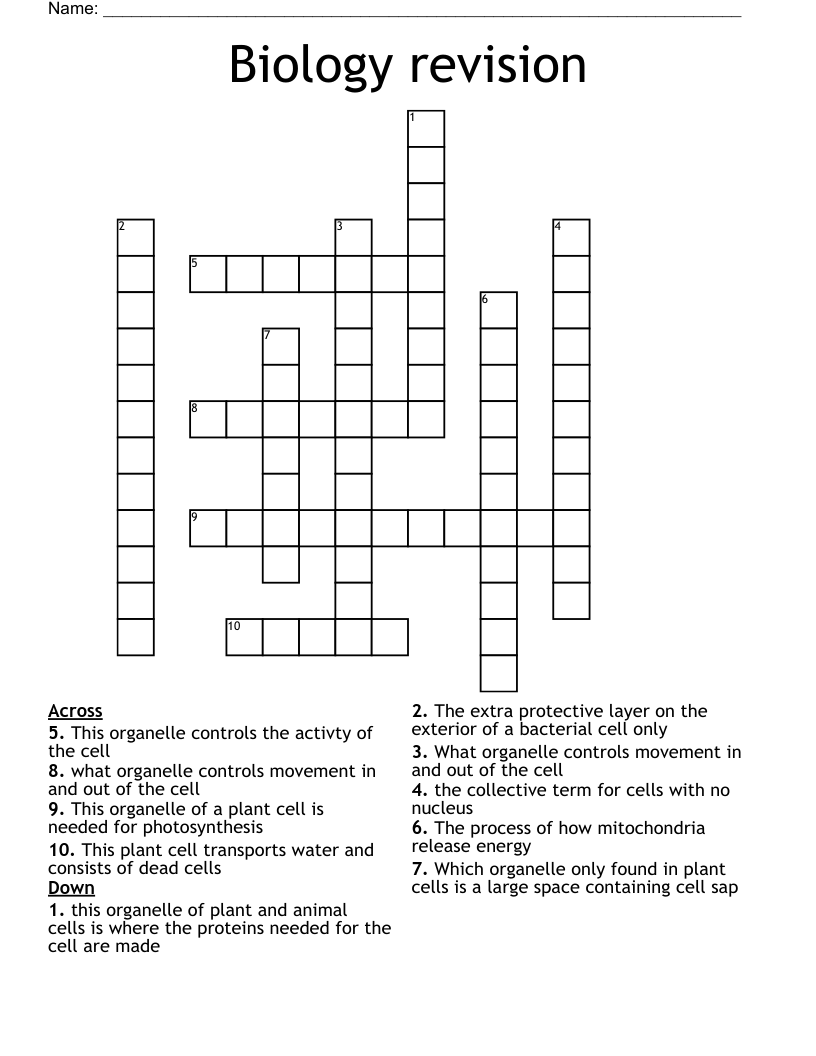 Biology revision Crossword