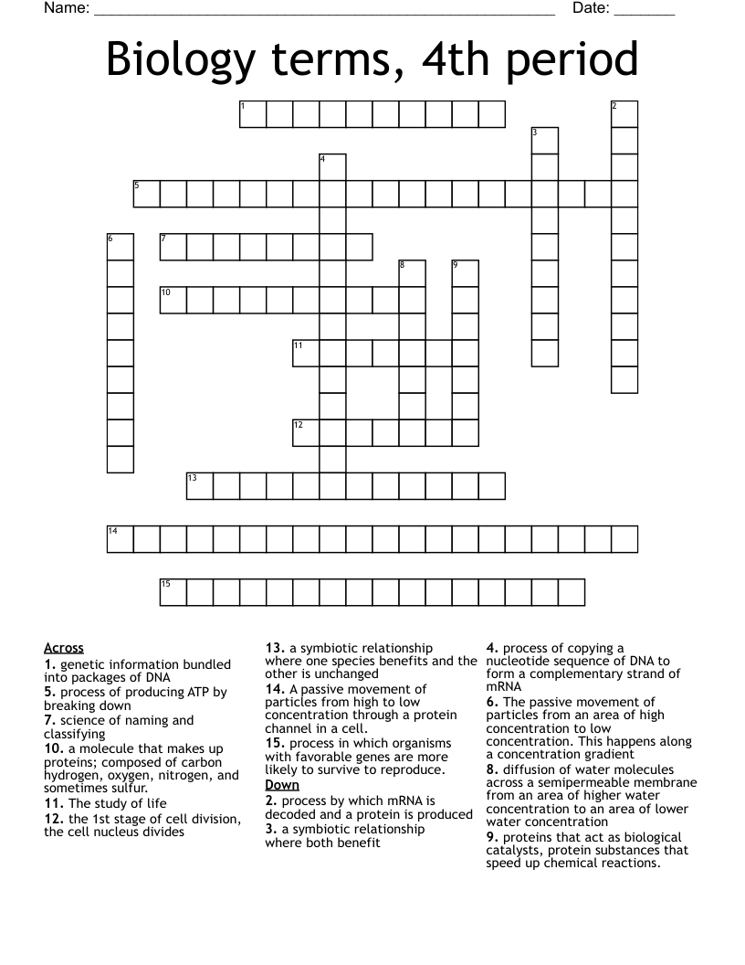 Biology terms, 4th period Crossword