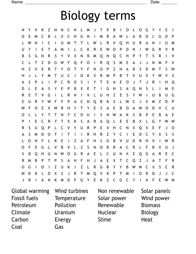 Biology terms  Word Search