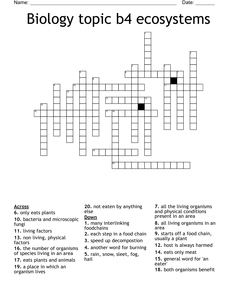 Biology topic b4 ecosystems  Crossword