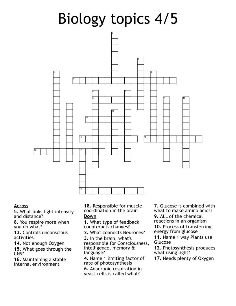 Biology topics 4/5 Crossword