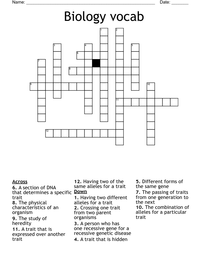 Biology vocab Crossword