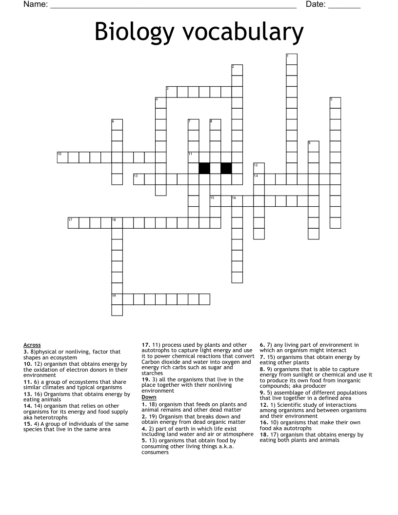 Biology vocabulary  Crossword