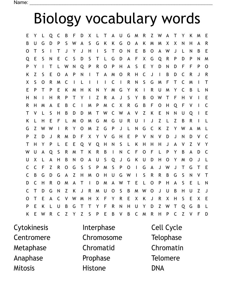 Biology vocabulary words Word Search