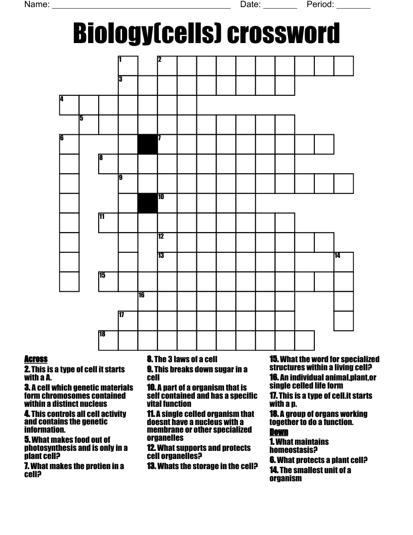 Biology(cells) crossword