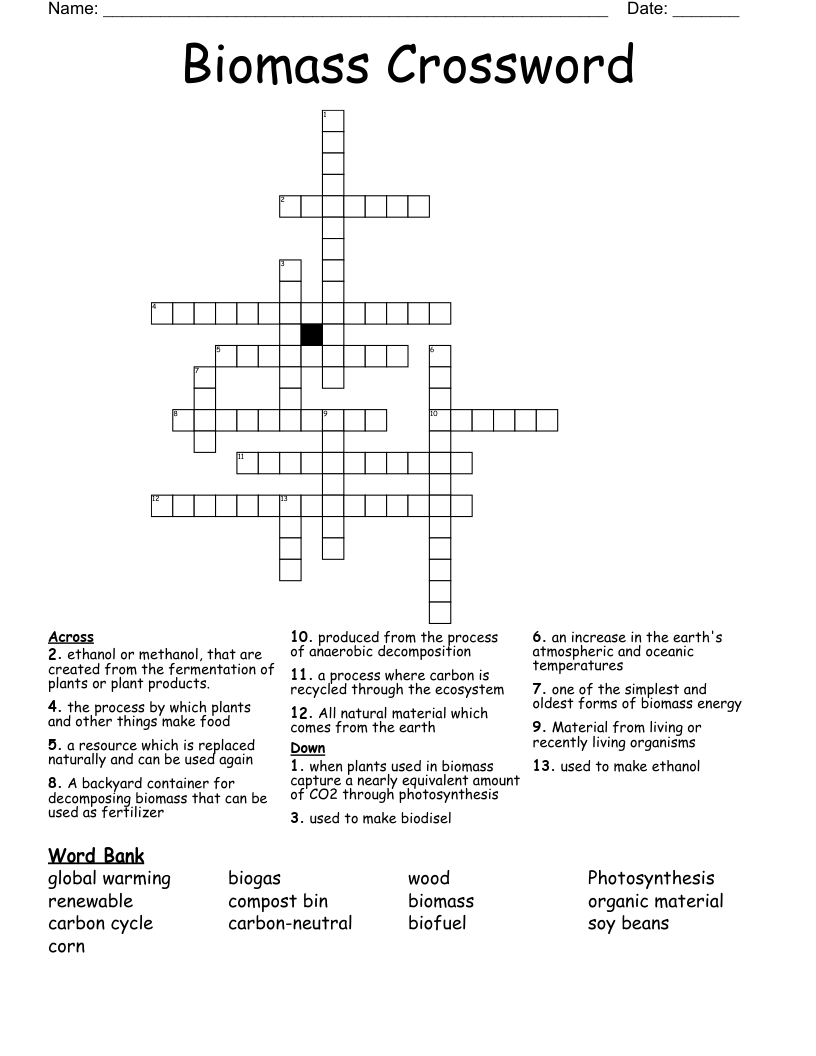 Biomass Crossword
