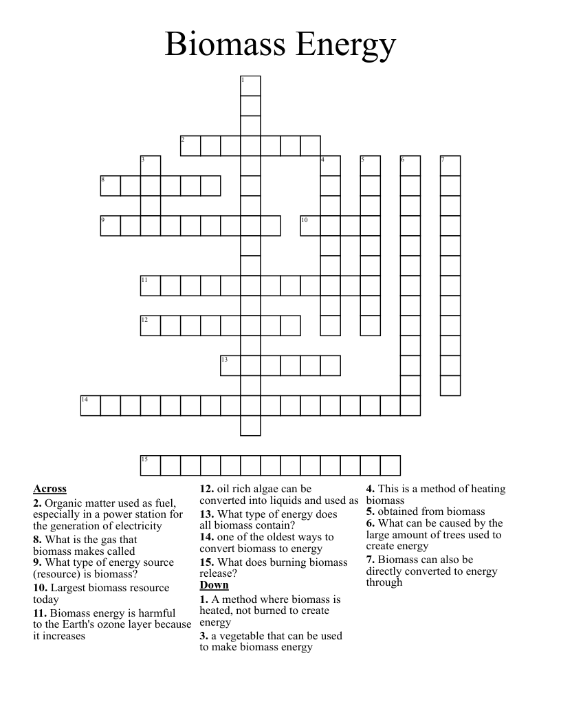 Biomass Energy Crossword