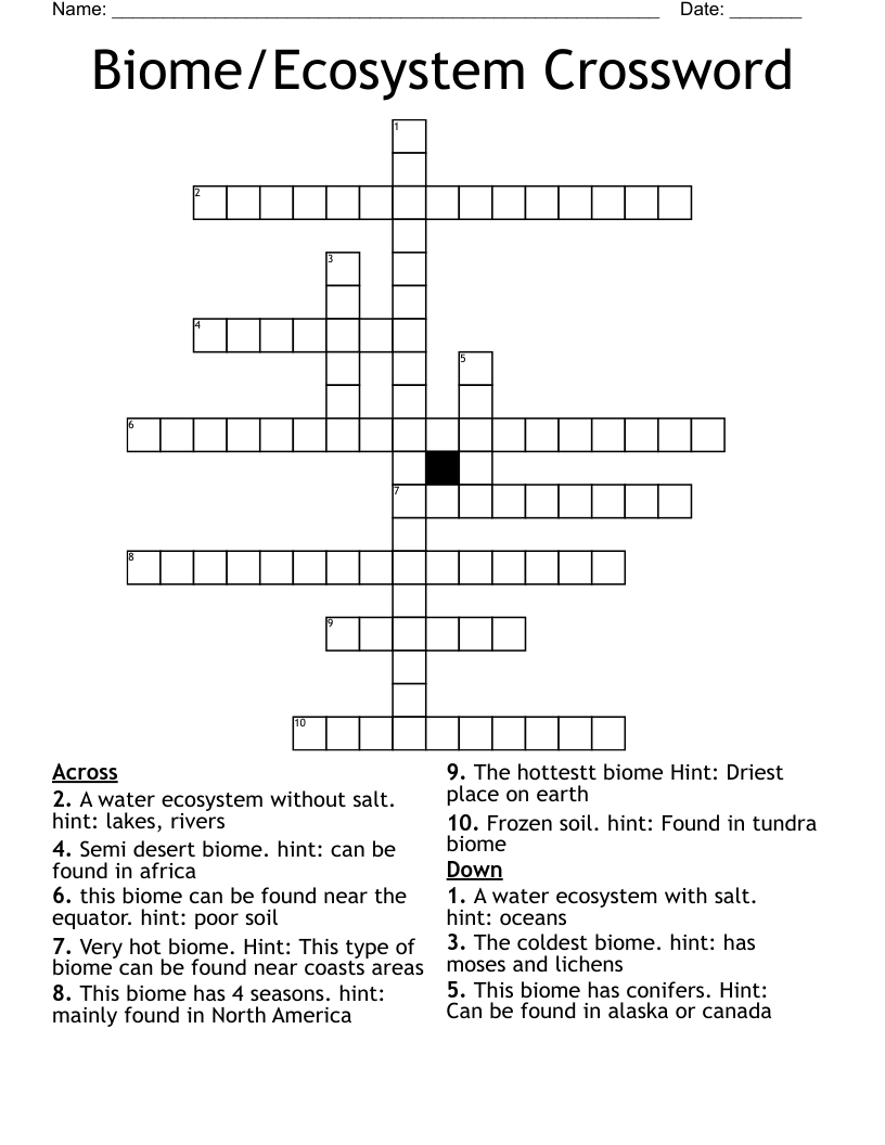 Biome/Ecosystem Crossword