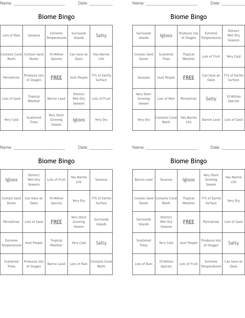 Biome Bingo