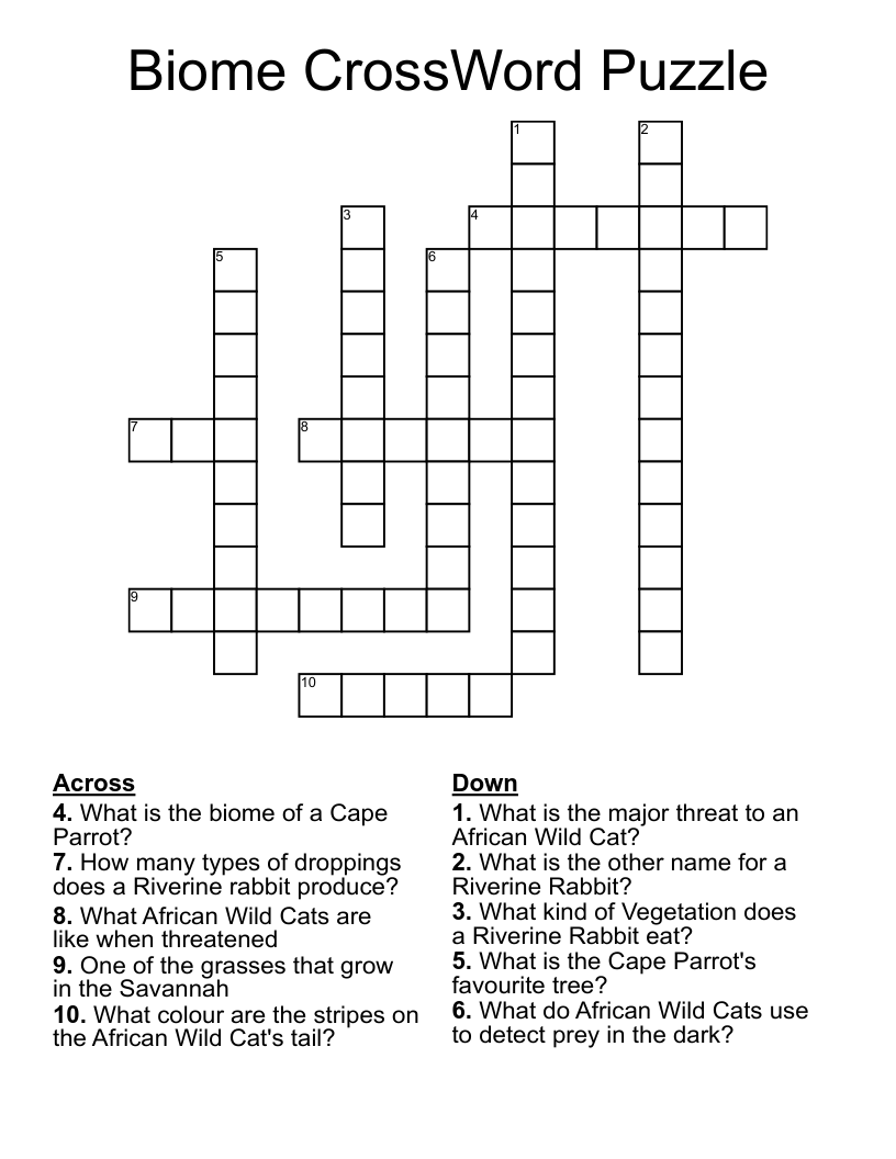 Biome CrossWord Puzzle