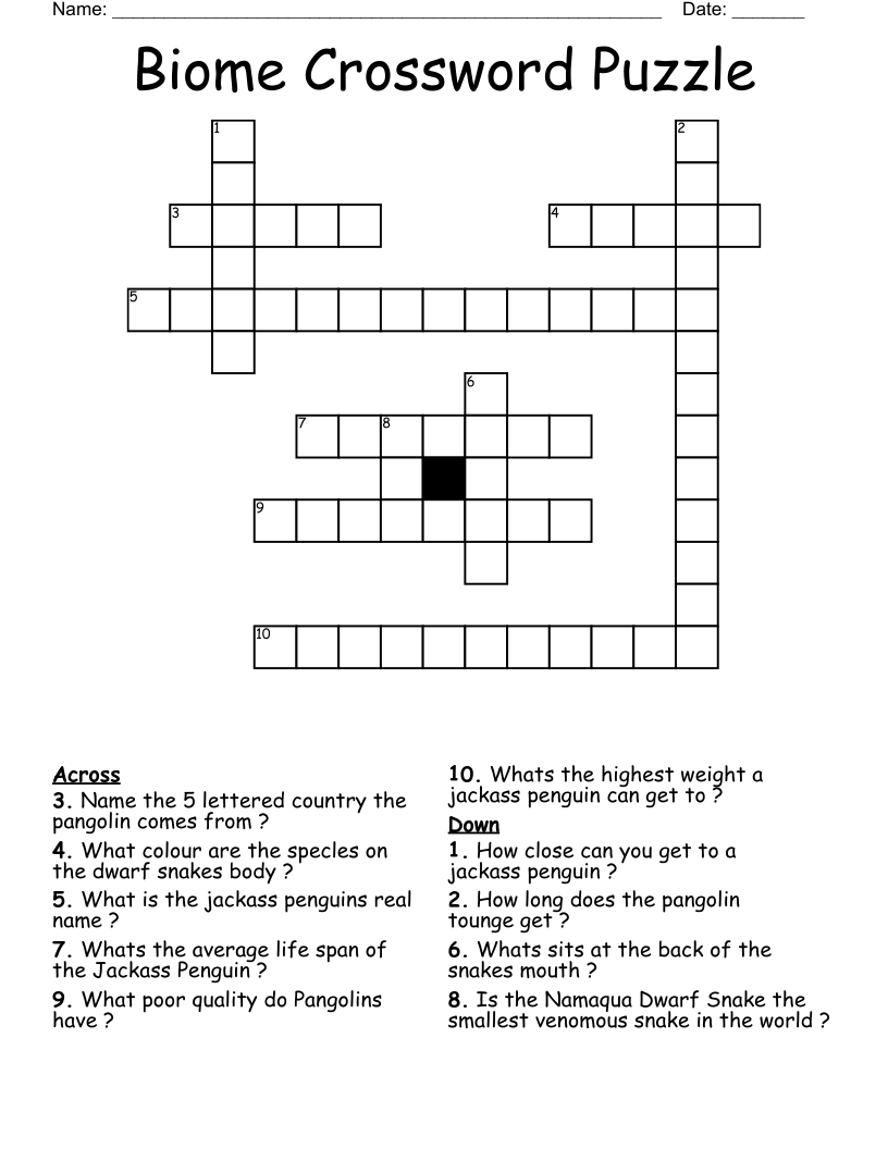 Biome Crossword Puzzle