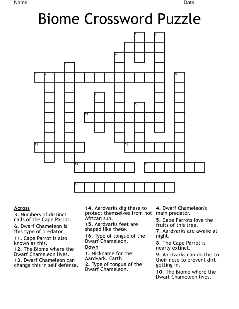 Biome Crossword Puzzle