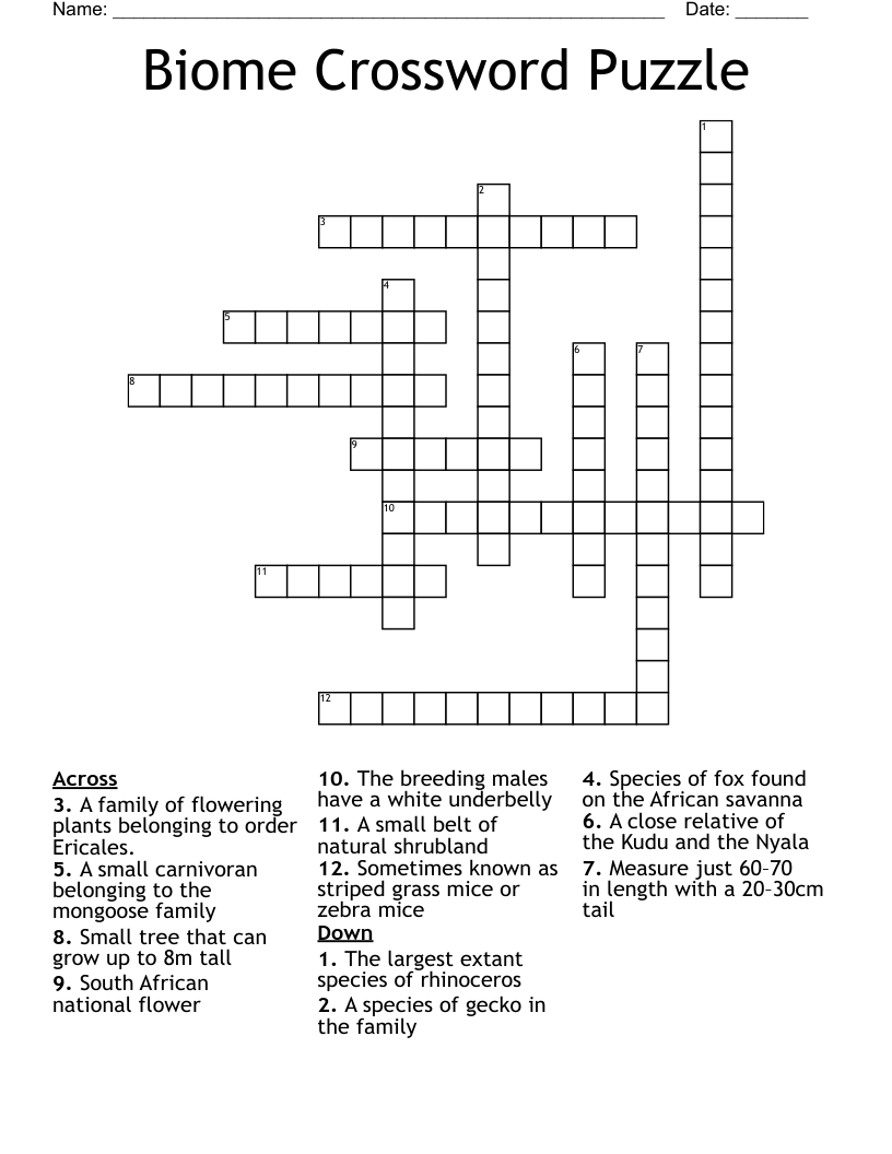 Biome Crossword Puzzle