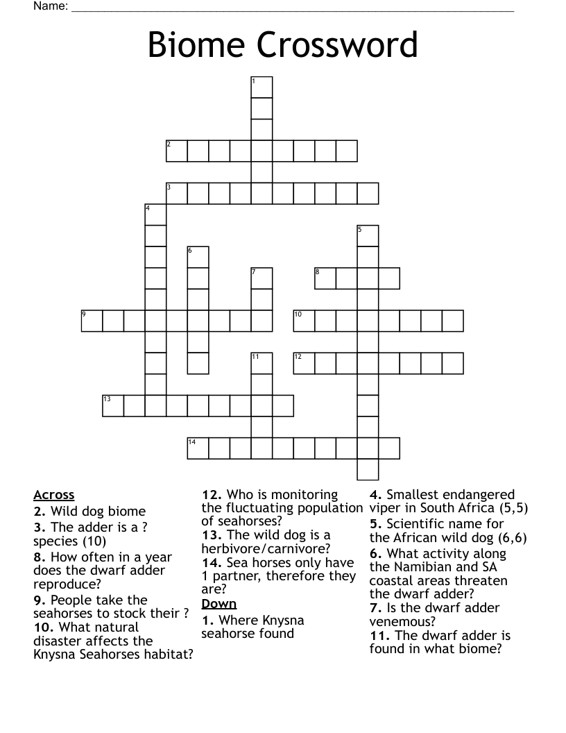 Biome Crossword 