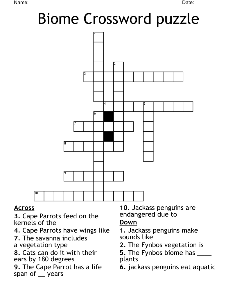 Biome Crossword puzzle