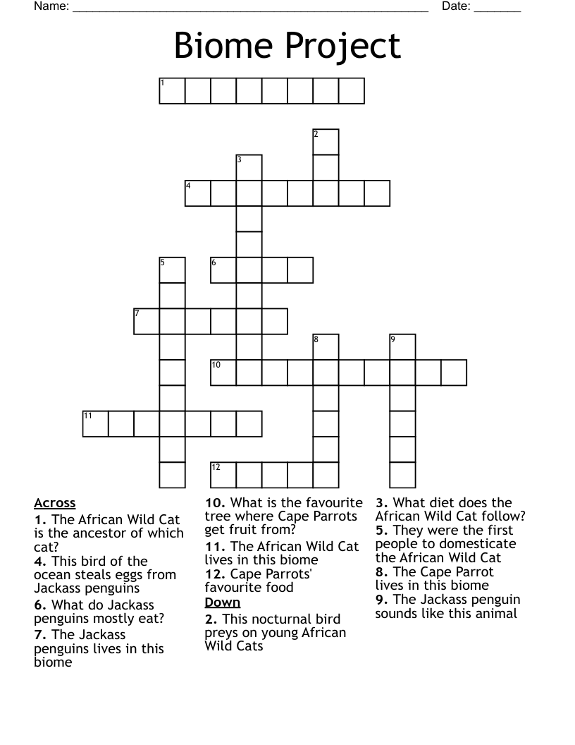 Biome Project Crossword