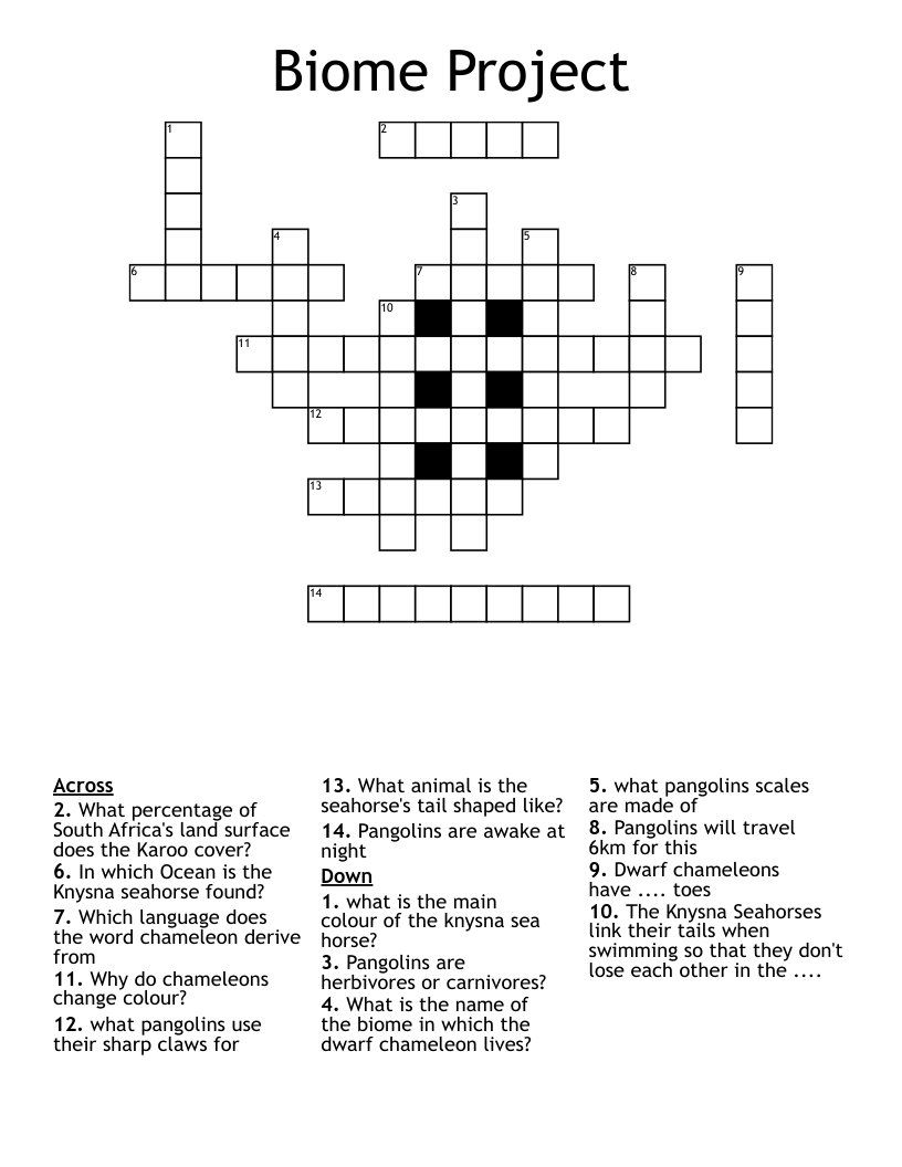 Biome Project Crossword