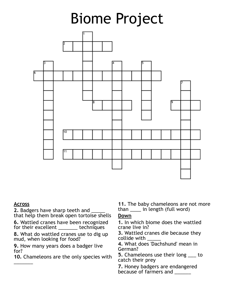 Biome Project Crossword
