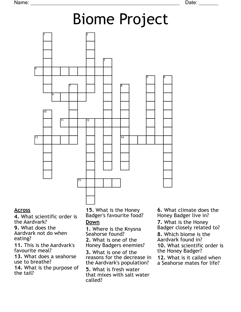 Biome Project Crossword
