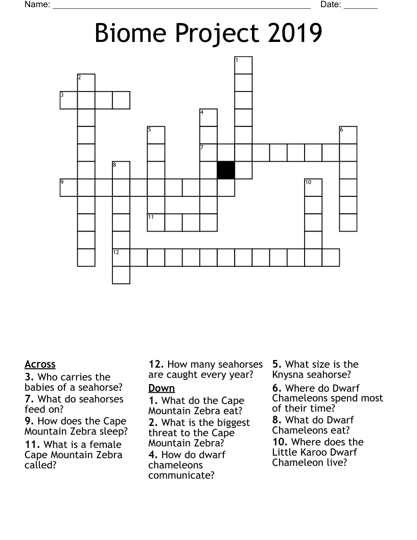 Biome Project 2019 Crossword