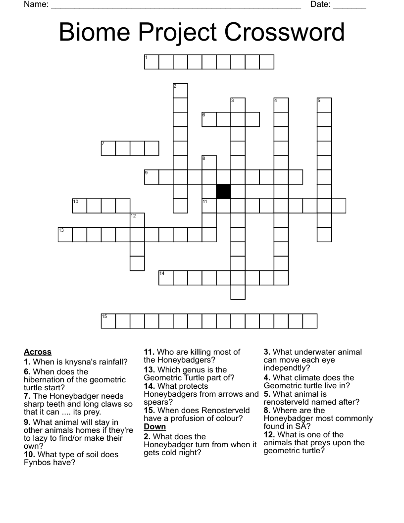 Biome Project Crossword