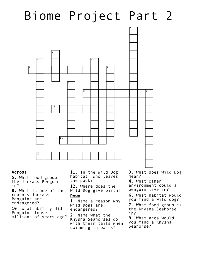 Biome Project Part 2 Crossword