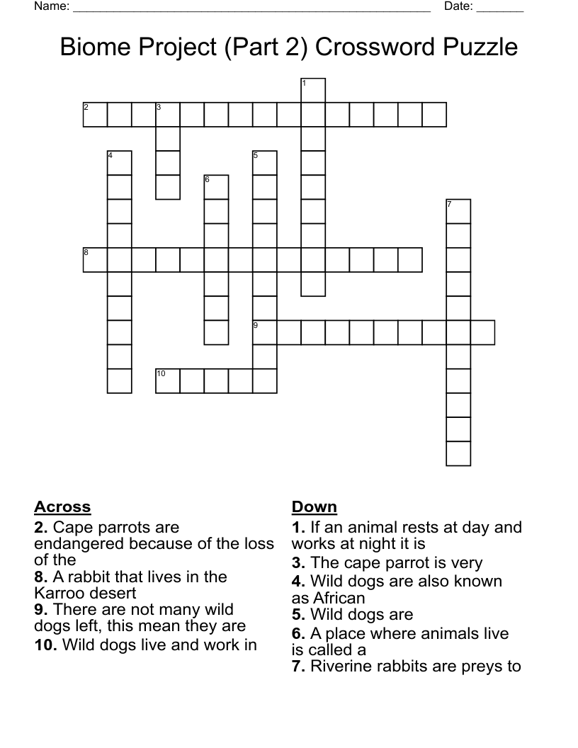 Biome Project (Part 2) Crossword Puzzle