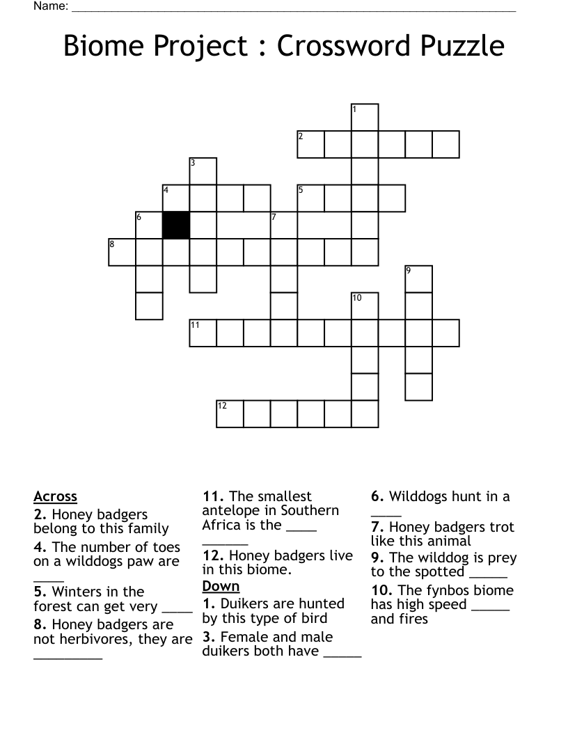 Biome Project : Crossword Puzzle 