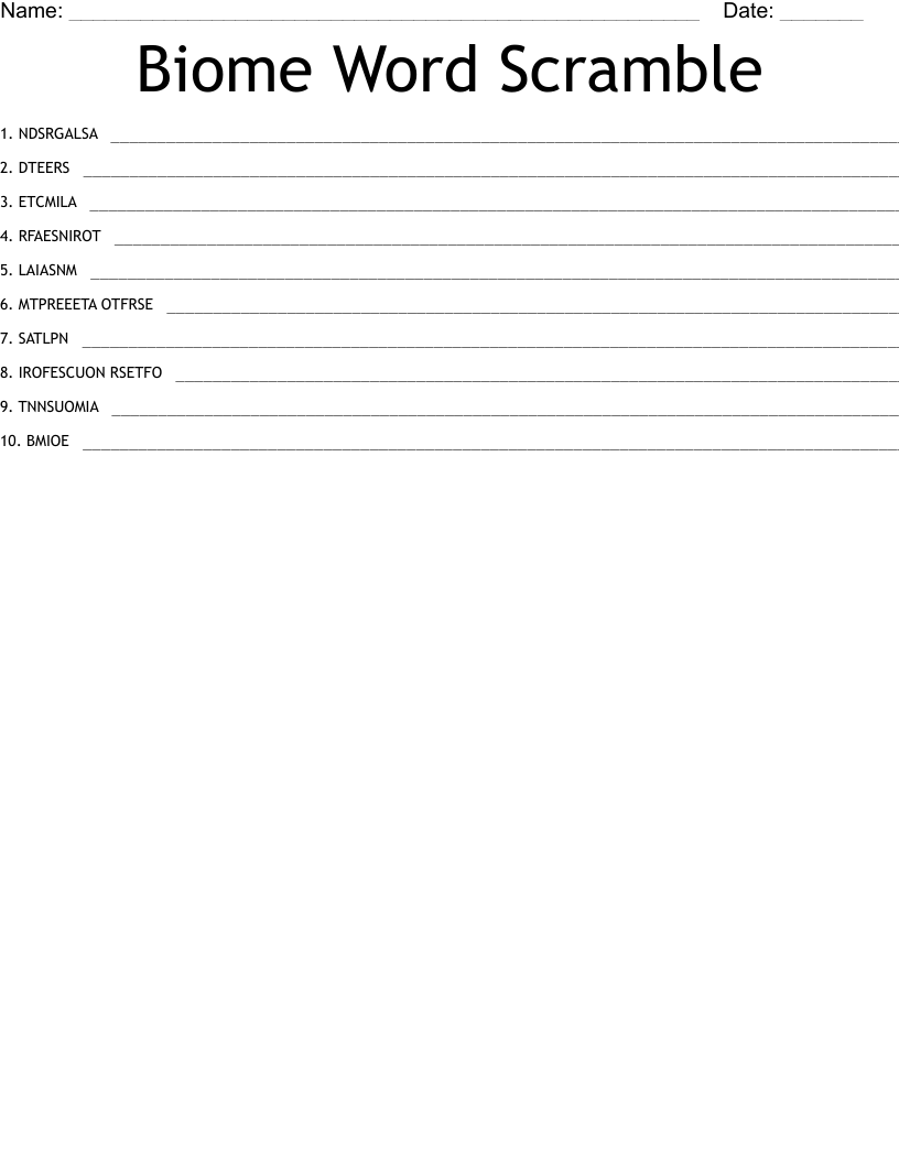 Biome Word Scramble