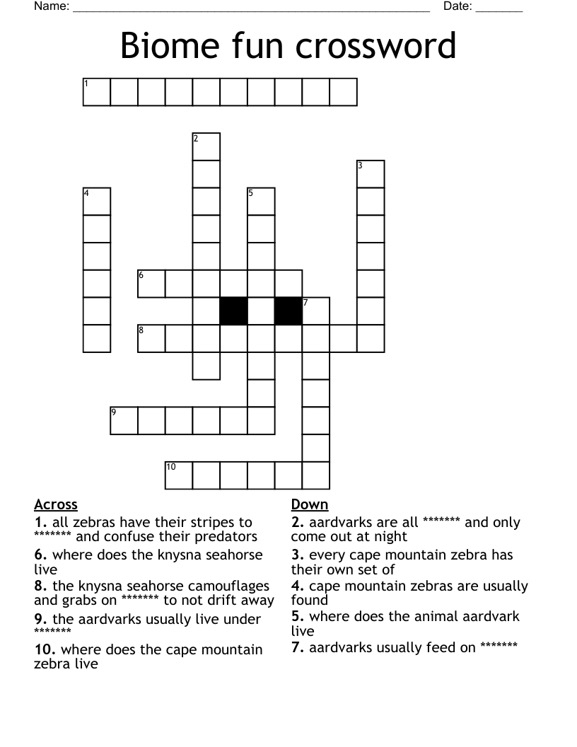 Biome fun crossword