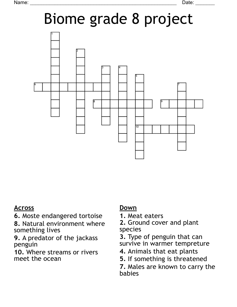 Biome grade 8 project Crossword