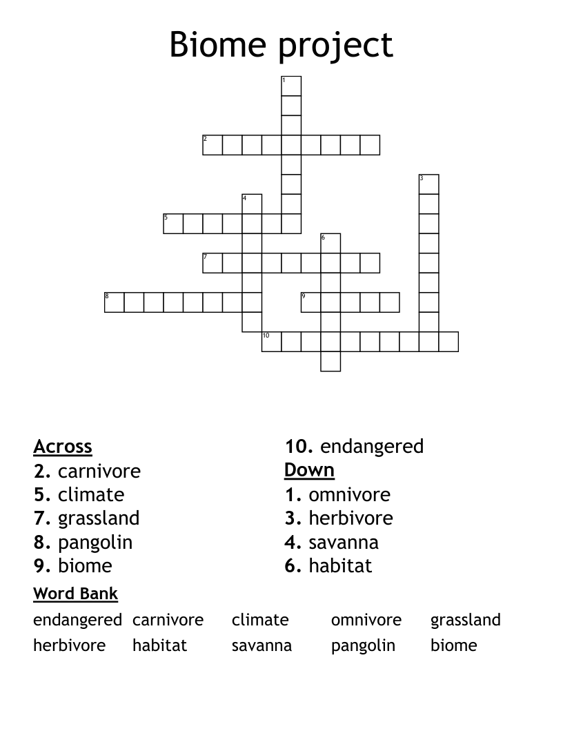 Biome project Crossword