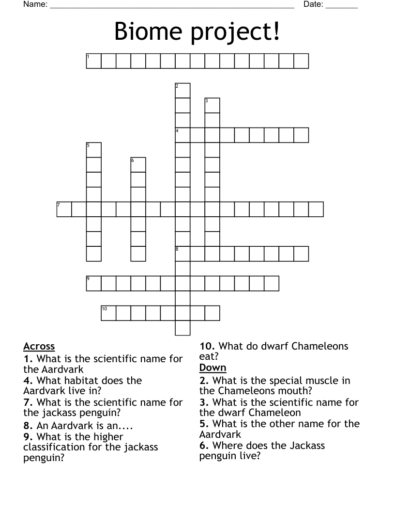 Biome project! Crossword