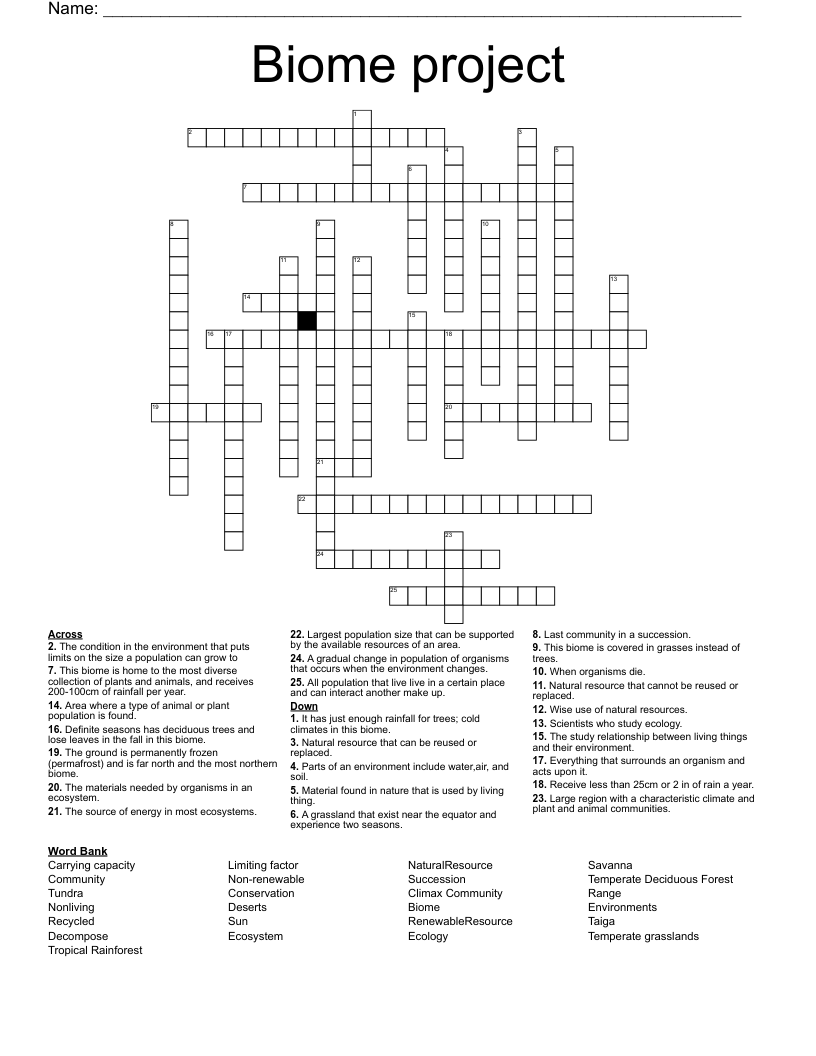 Biome project Crossword
