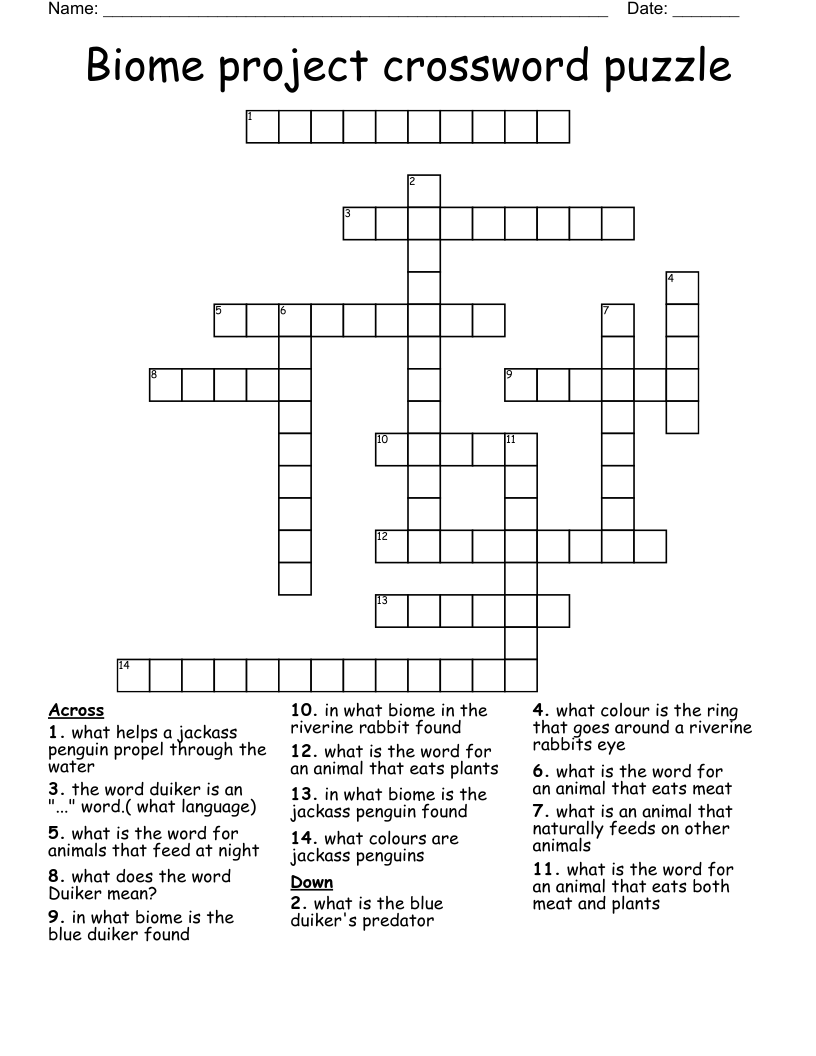 Biome project crossword puzzle
