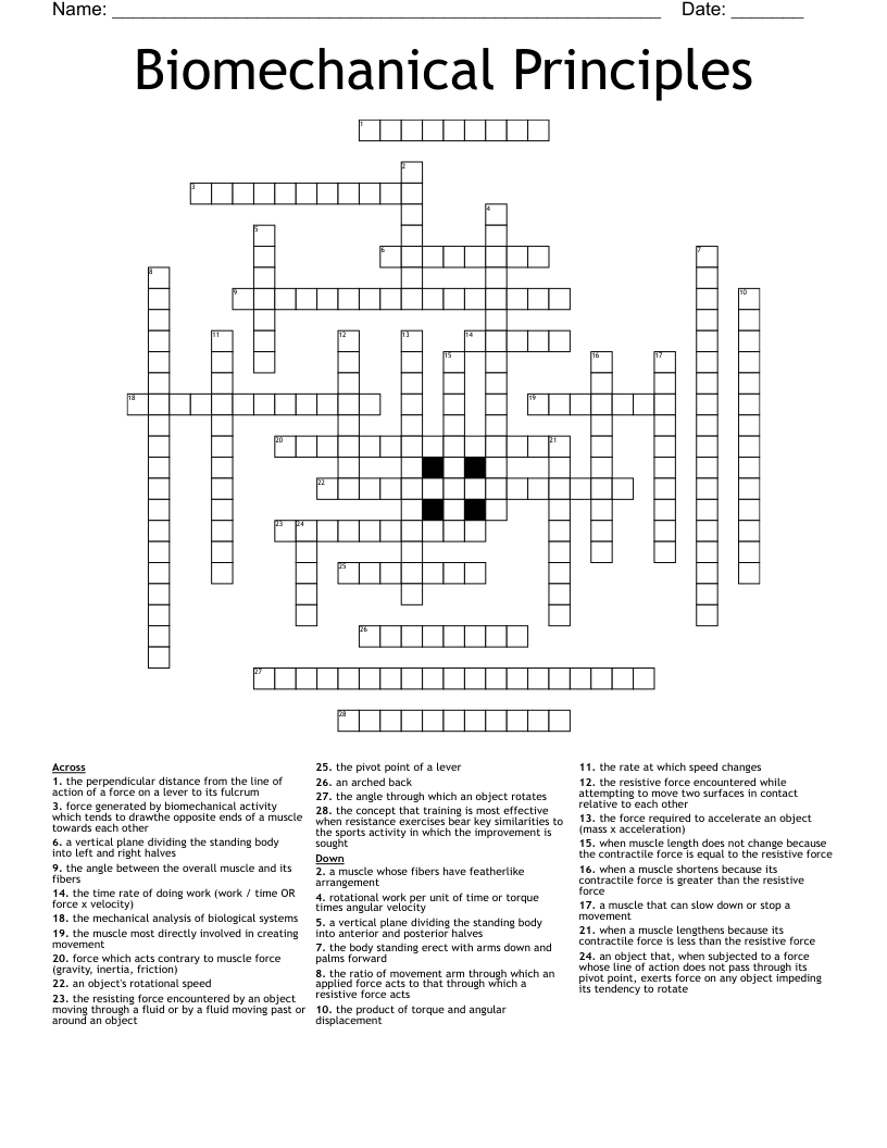 Biomechanical Principles Crossword