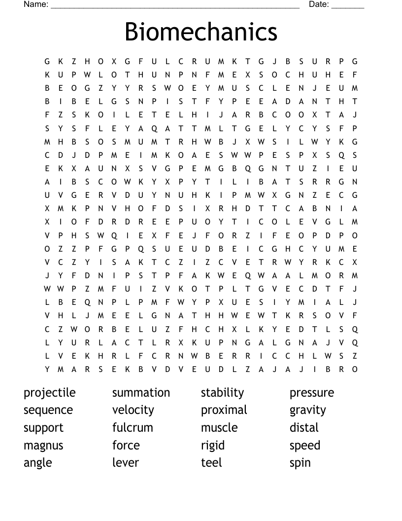 Biomechanics Word Search