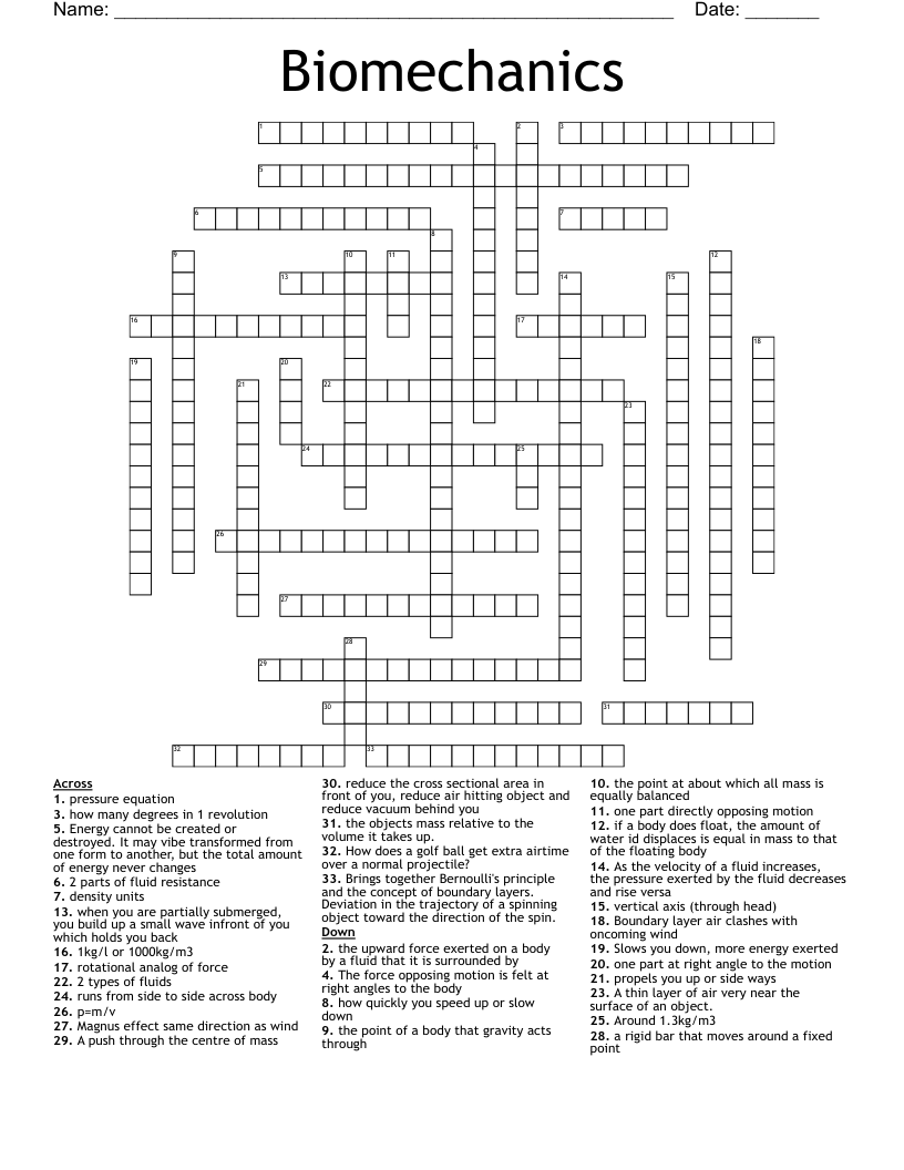 Biomechanics Crossword