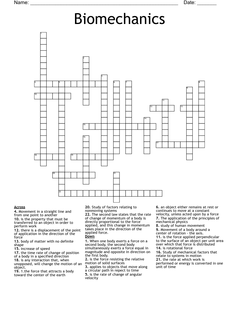 Biomechanics Crossword