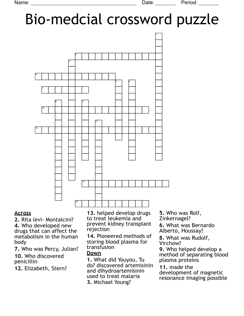 Bio-medcial crossword puzzle