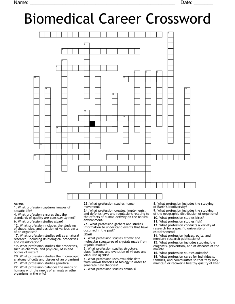 Biomedical Career Crossword