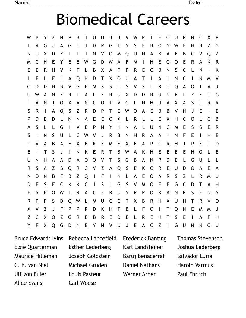 Biomedical Careers Word Search