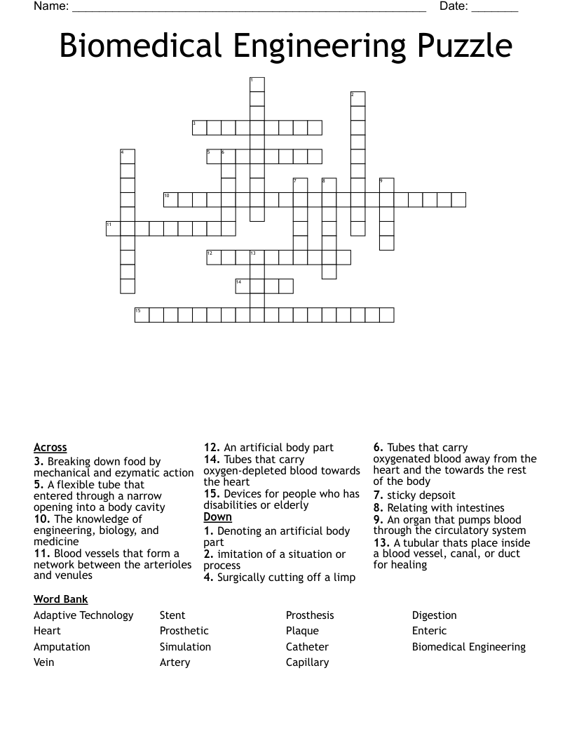 Biomedical Engineering Puzzle Crossword