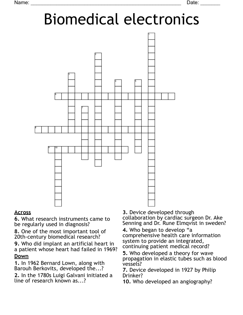 Biomedical electronics Crossword