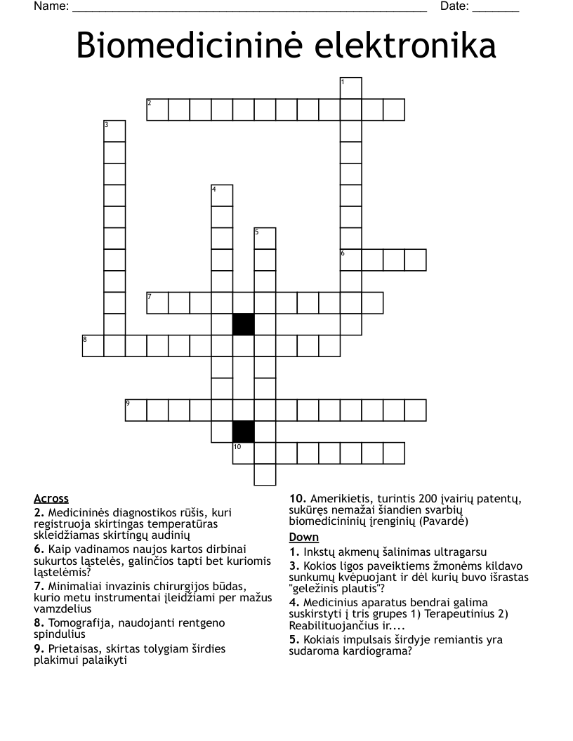 Biomedicininė elektronika Crossword