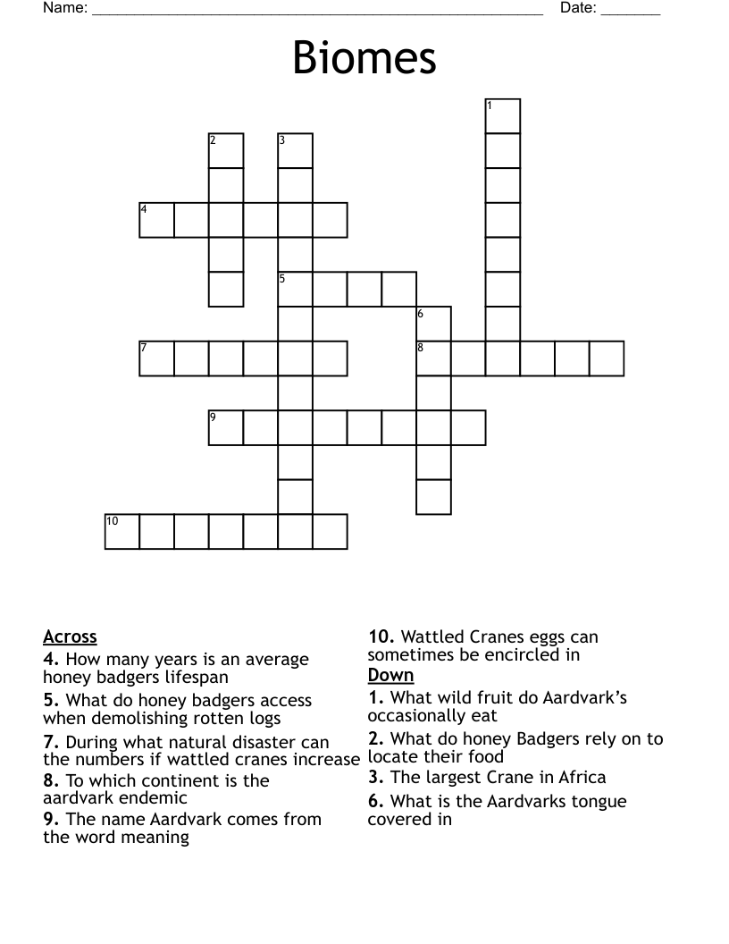 Biomes Crossword
