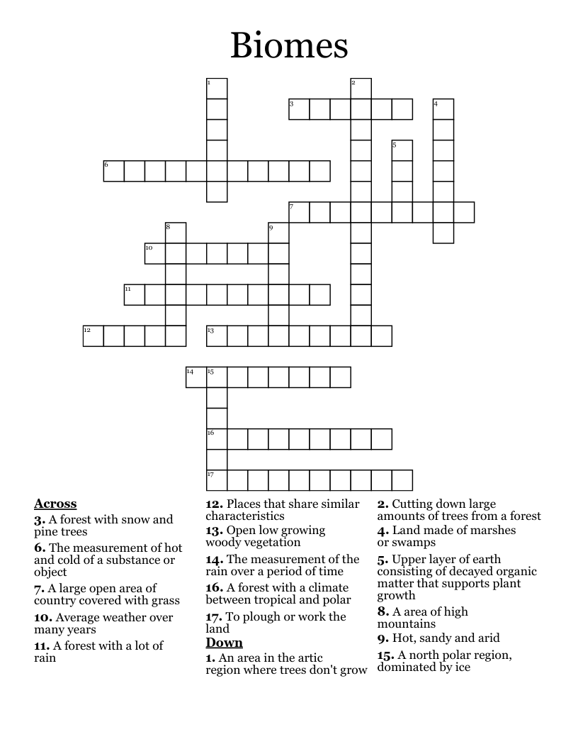 Biomes Crossword