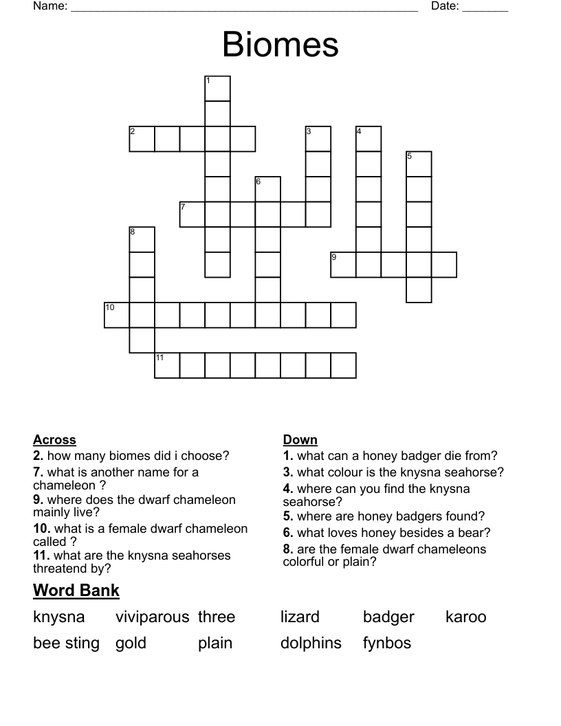 Biomes Crossword