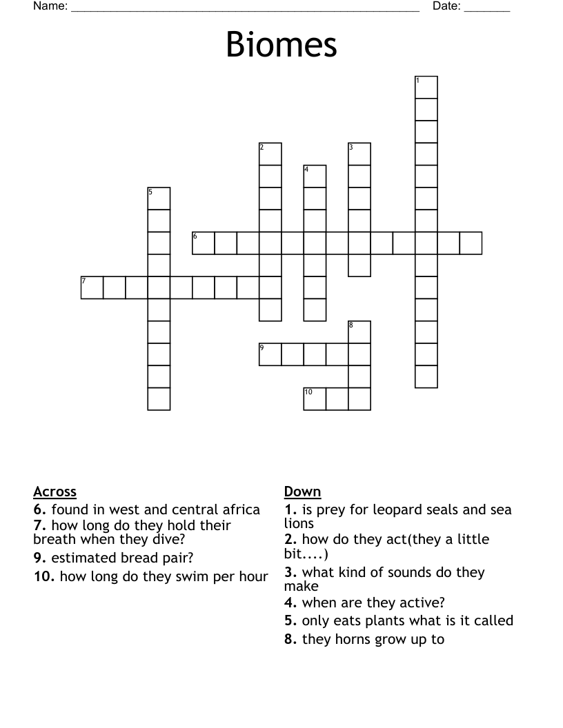 Biomes Crossword