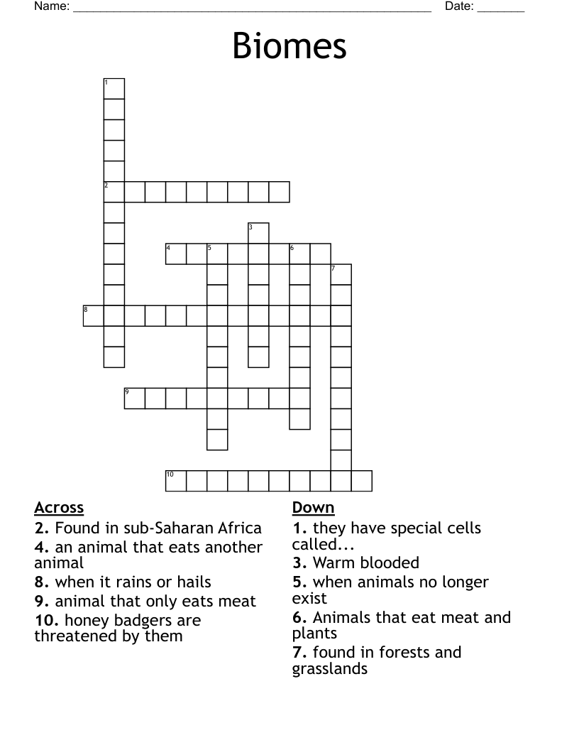 Biomes Crossword